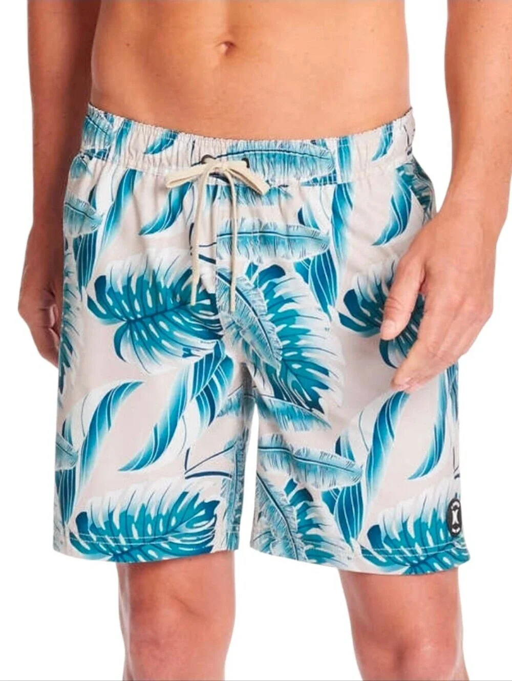 Hurley Swim Trunks Beige Tropical Leaf Drawstring Lined Board Shorts Mens 2XL